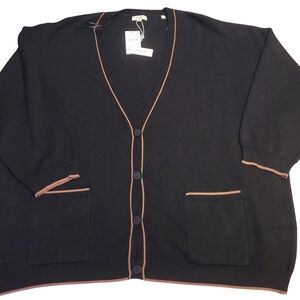 Max Studio London Varsity Cardigan Black With Tan Outline Size 3X MRSP $148 NWT